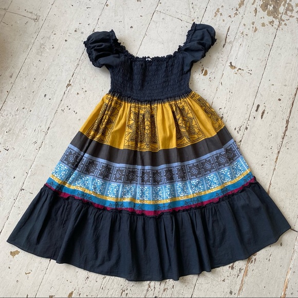 India Boho Bohemian Print Cinched Top Tiered Dress - Picture 6 of 8